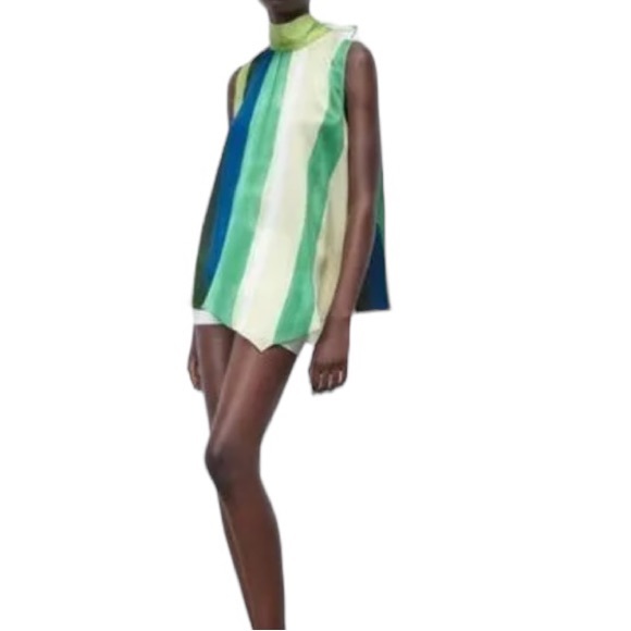 Zara Satin Striped Back Tie Bow Blogger’s Favorite Sleeveless Tunic Tank Top - M - Picture 16 of 16